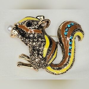 Colorful Squirrel Brooch with Rhinestones